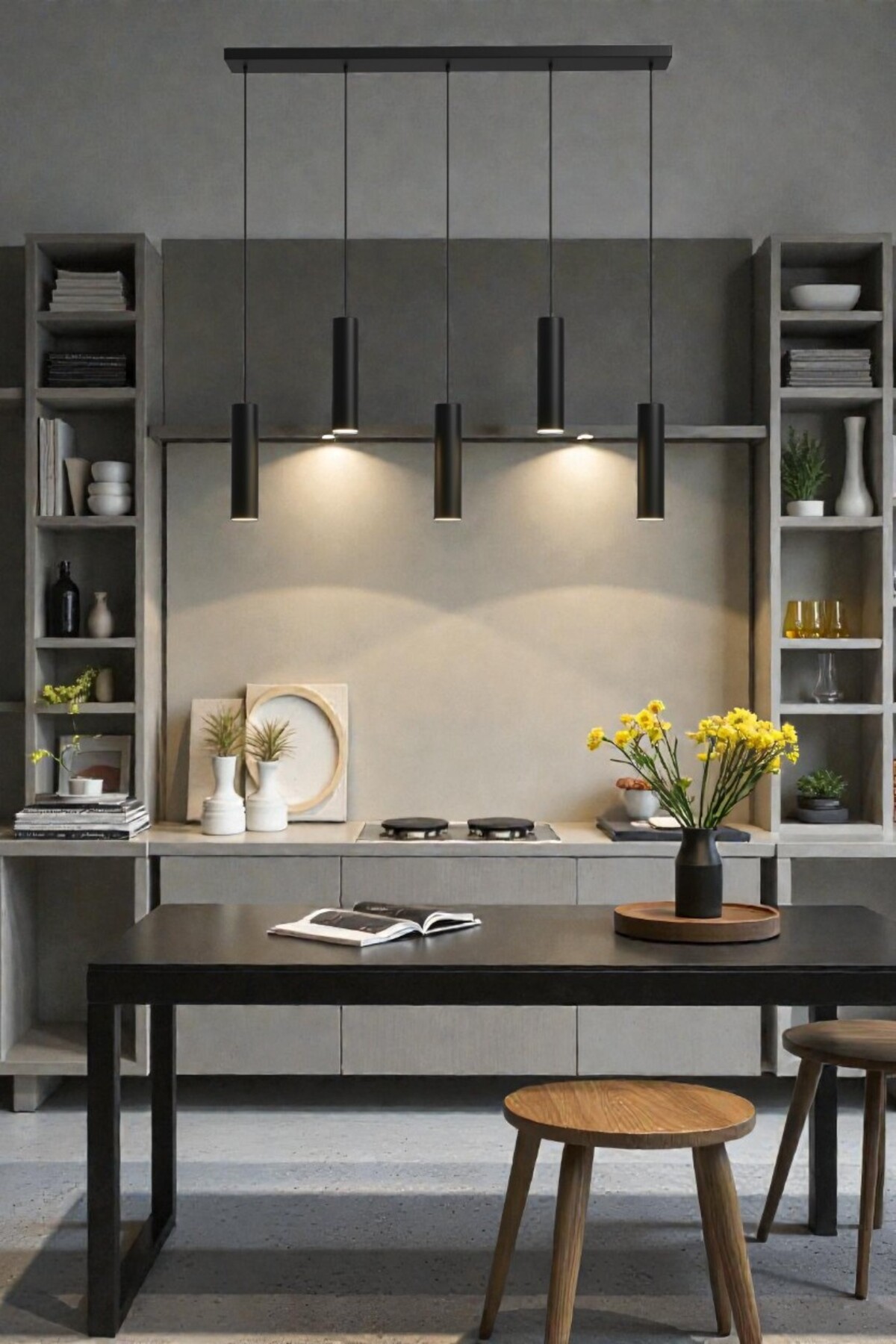 OPTİMA 5-Piece Black Metal Spotlight Pendant – Strong Light Distribution, Modern Design Ceiling Lighting