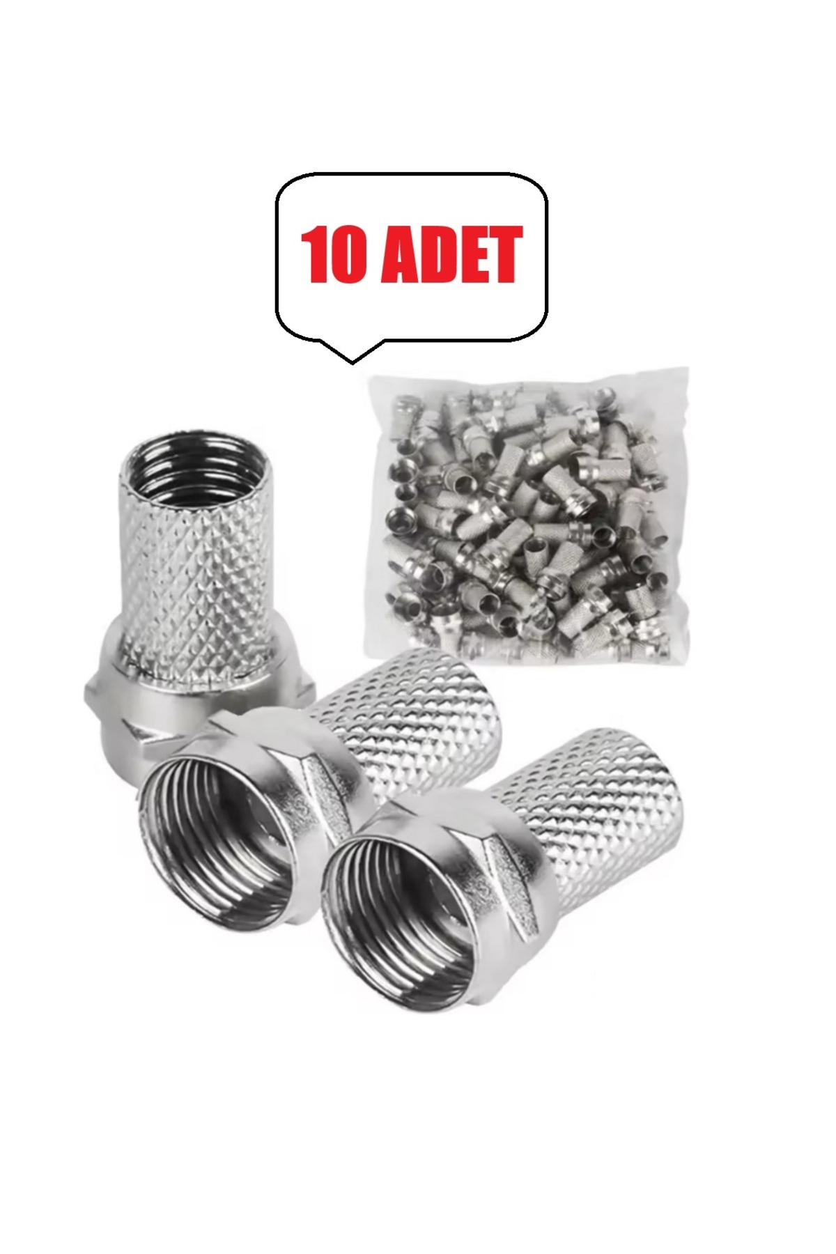 Derwell 10 Adet Tv/Uydu Anteni Koaksiyel Kablo F/F Konnektör Rg6 / U4 Uydu Anten Kablosu Vida Tipi Jak