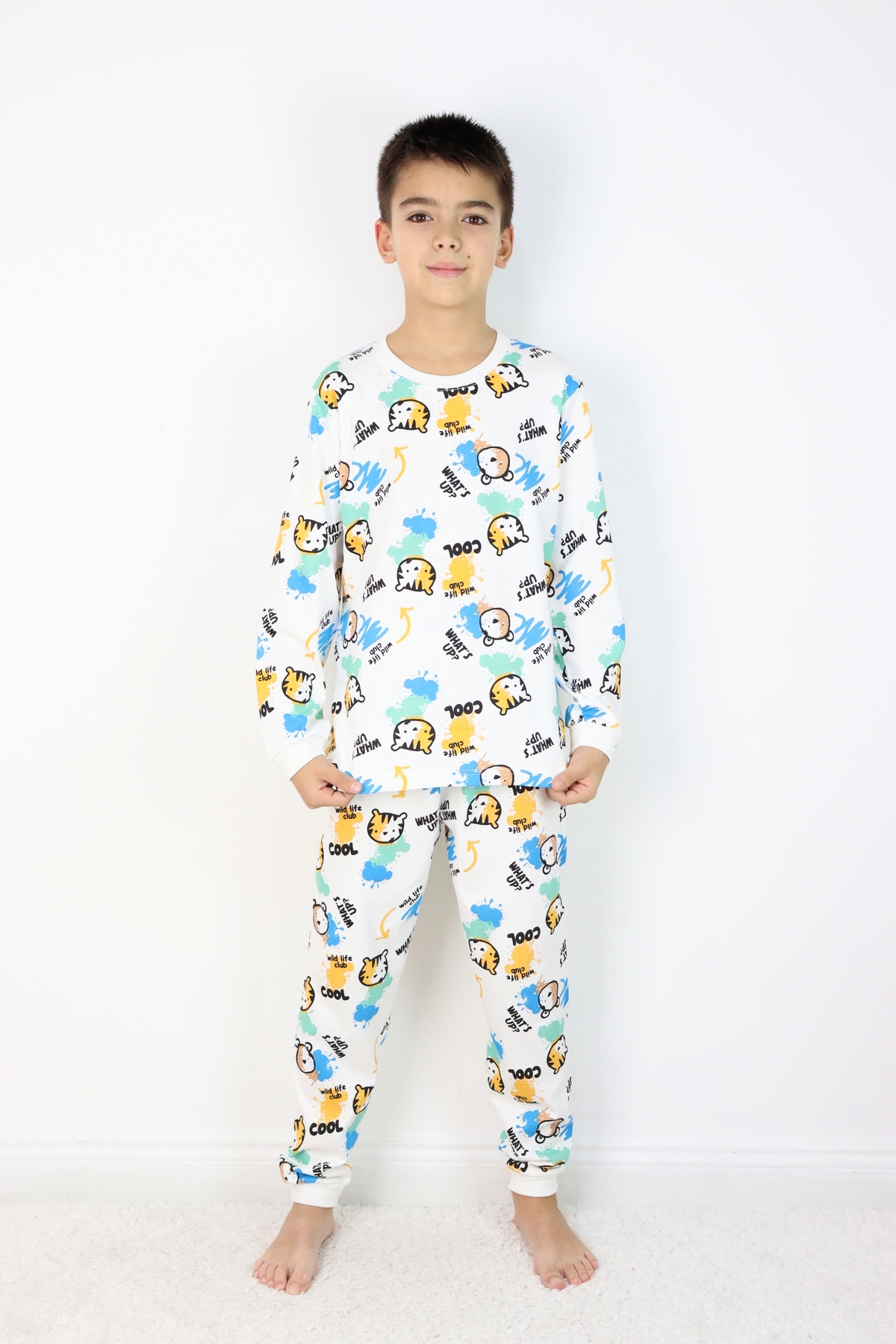 HARİKA KİDS Erkek Çocuk Baskılı interlok Kumaş Uzun Kollu Pijama Takımı fotoğrafı 2 (önizleme)