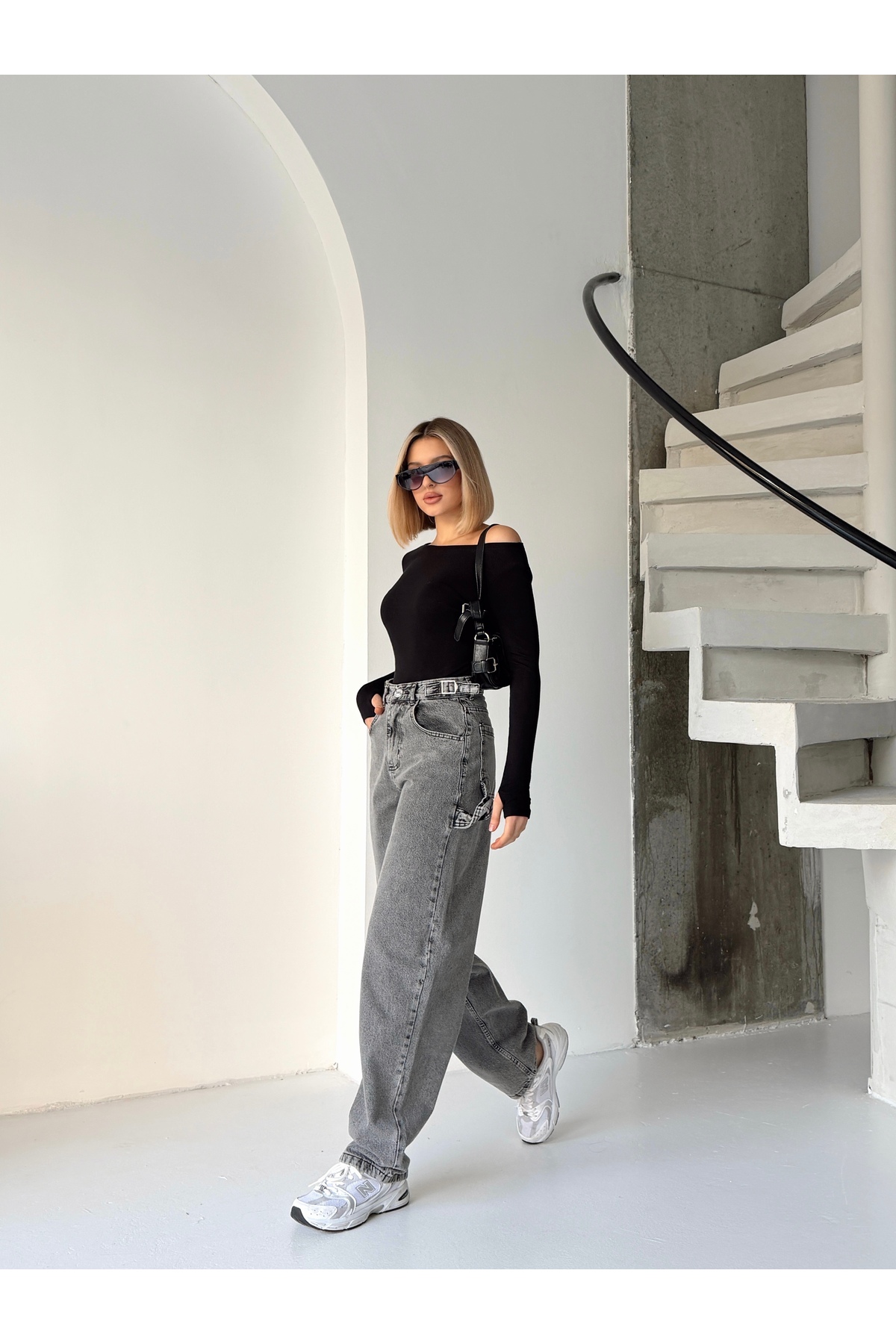 Your Shine  KEMER APOLET TOKALI DETAYLI BAGGY BOL PAÇA JEANS - Görsel 6