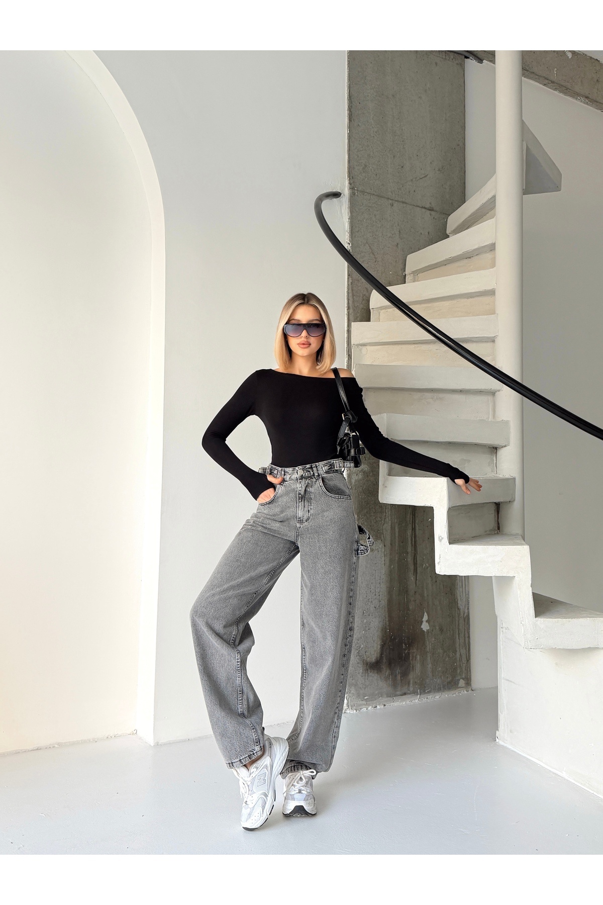 Your Shine  KEMER APOLET TOKALI DETAYLI BAGGY BOL PAÇA JEANS - Görsel 5