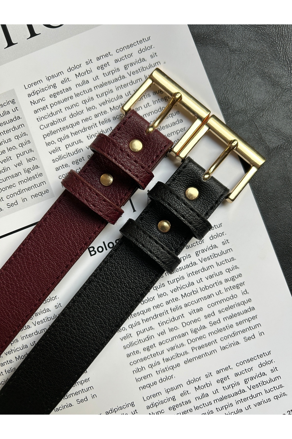 2pcs Lyric Square Patterned Women Gold Buckle Belt Jacket Belt Dress Belt Pants Belt