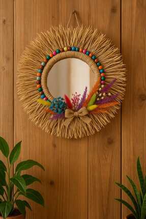 bemdesign Doğal Rafyadan aynalı Bohem Ev Ve Duvar Dekorasyonu, Bahçe Ve Duvar...