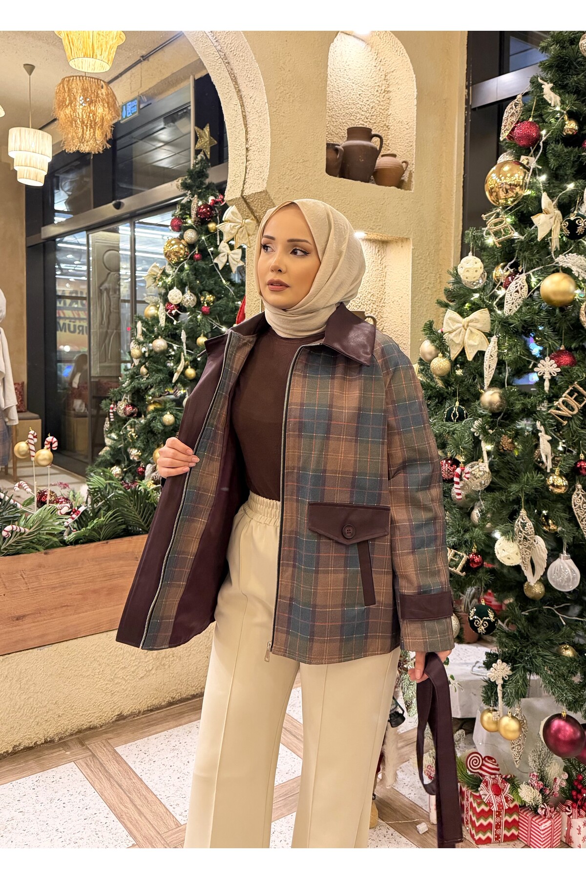 RİELLA Deri Detaylı Ekose Ceket fotoğrafı 6 (önizleme)