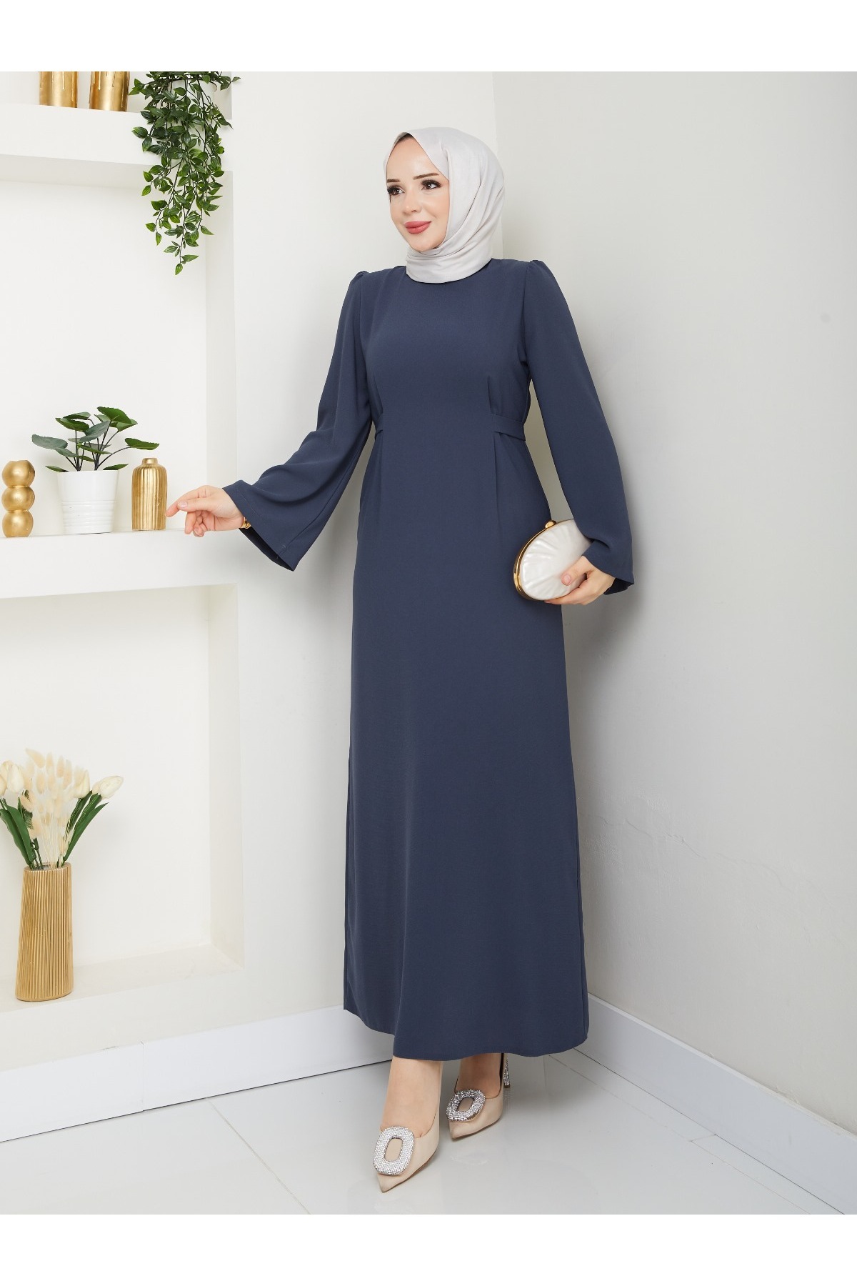 MODA MAÇKA PARK Beli bağcıklı krep Kalem Elbise KİMONO KOL