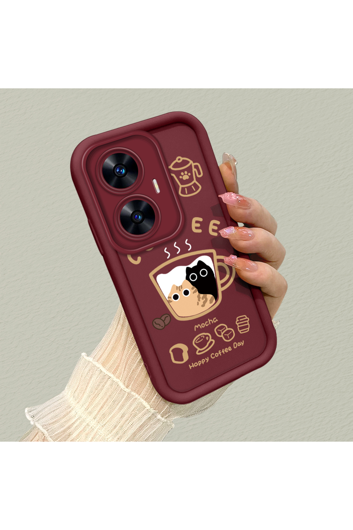 Realme C55 Compatible Silicone Material Shockproof Simple Burgundy Color Case