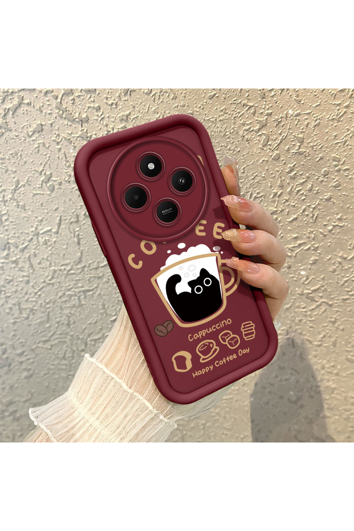 Xiaomi Redmi 14c Compatible Silicone Material Shockproof Simple Burgundy Color Case