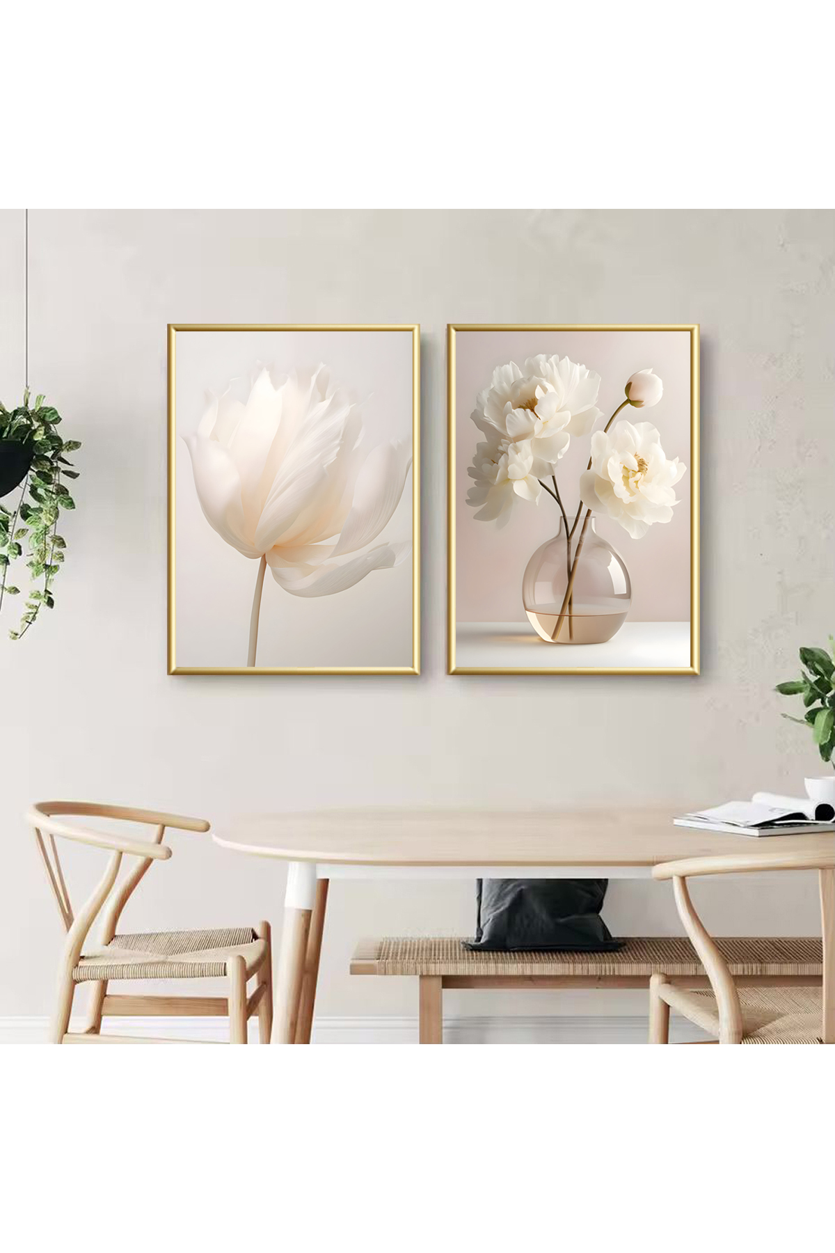 2-Piece Gold Metal Frame Soft Flower Pot Table Set with Powder Glass