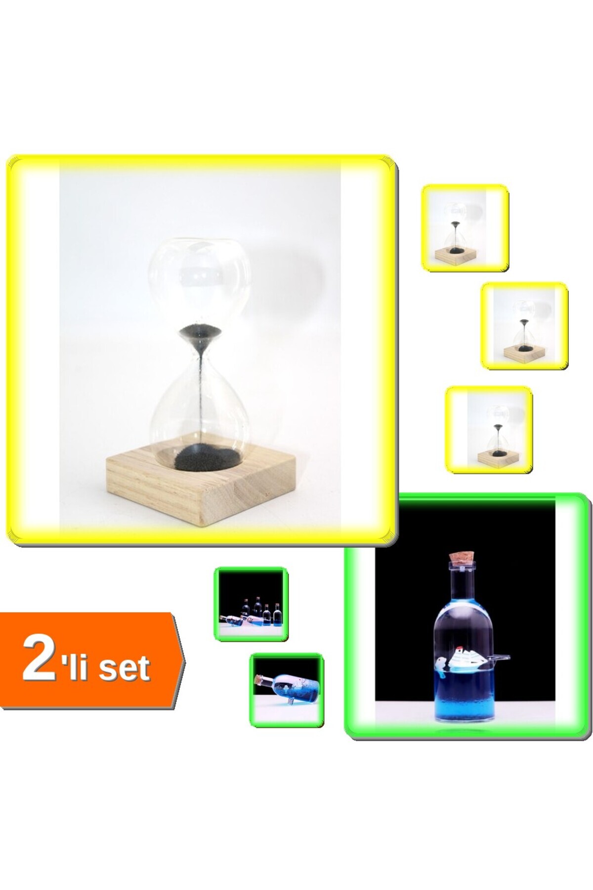 HerEveOyuncak Mıknatıslı Kum Saati Model 2 + Modern Dekoratif Batmayan Gemi - 2li Set A8Y0G0