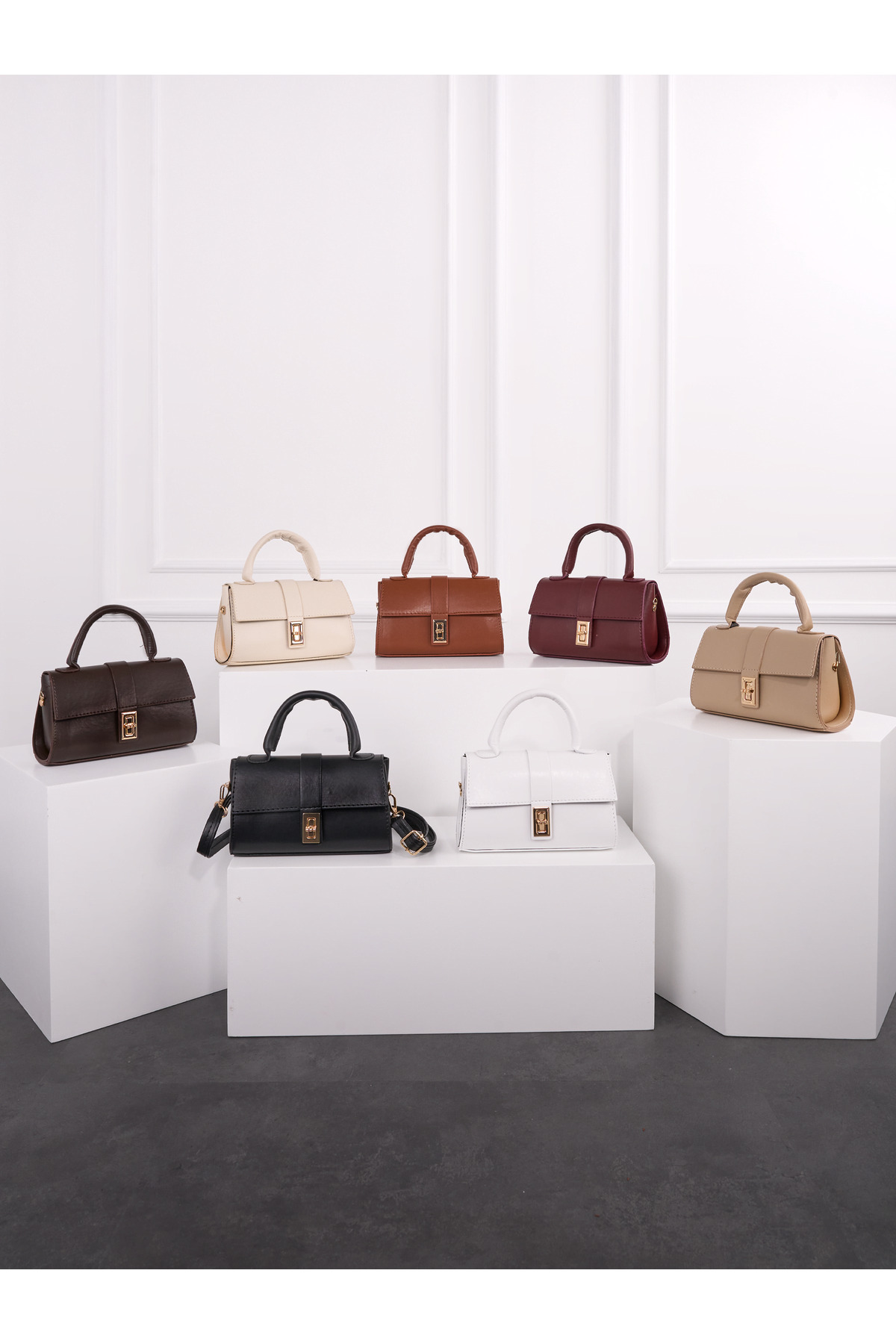 Lior Kadın Mini Kilit Detaylı Çapraz Askılı El Ve Omuz Çantası Bordo