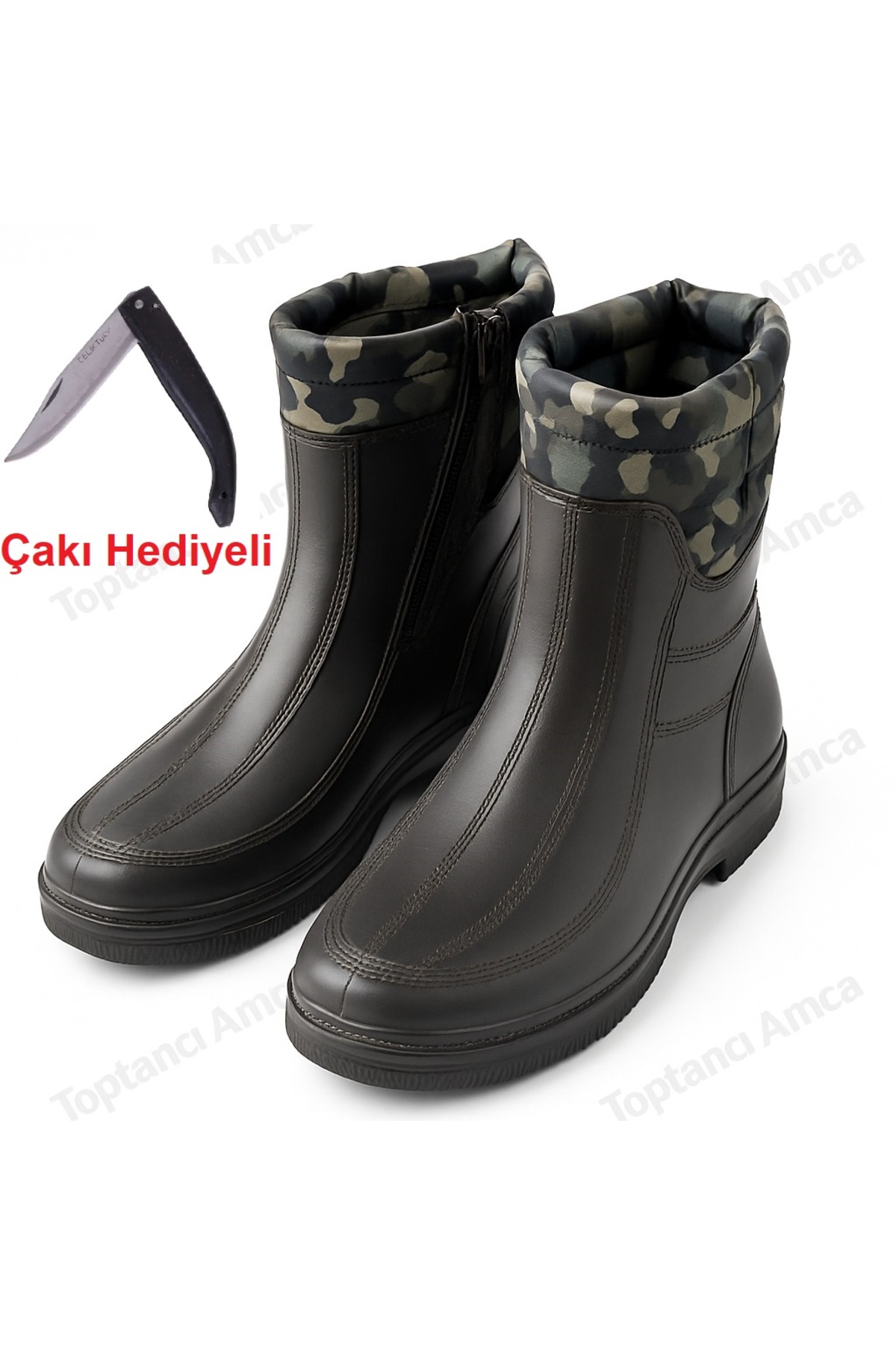 Toptancı Amca Çizme Kar Botu Lastik Erkek Bot Içi Kürklü Su Geçirmez Çizme Bot Çakı Hediyeli !!