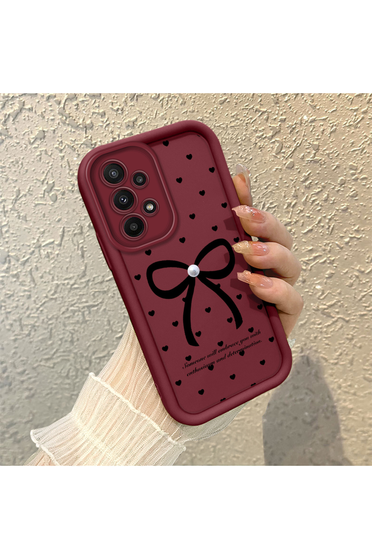 Samsung Galaxy A23 Compatible Silicone Material Shockproof Simple Claret Red Phone Case