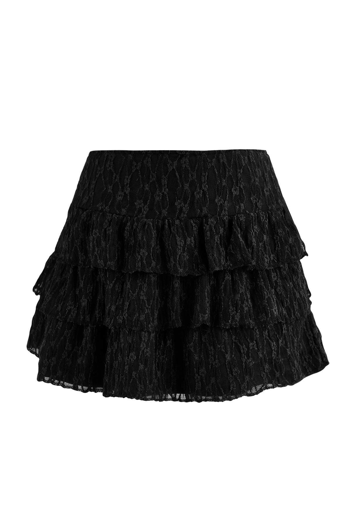 Trendyolmilla  Siyah Düz Ekstra Kısa / Süper Mini Örme Dantel Party Etek TPRAW26ET00015 - Görsel 6