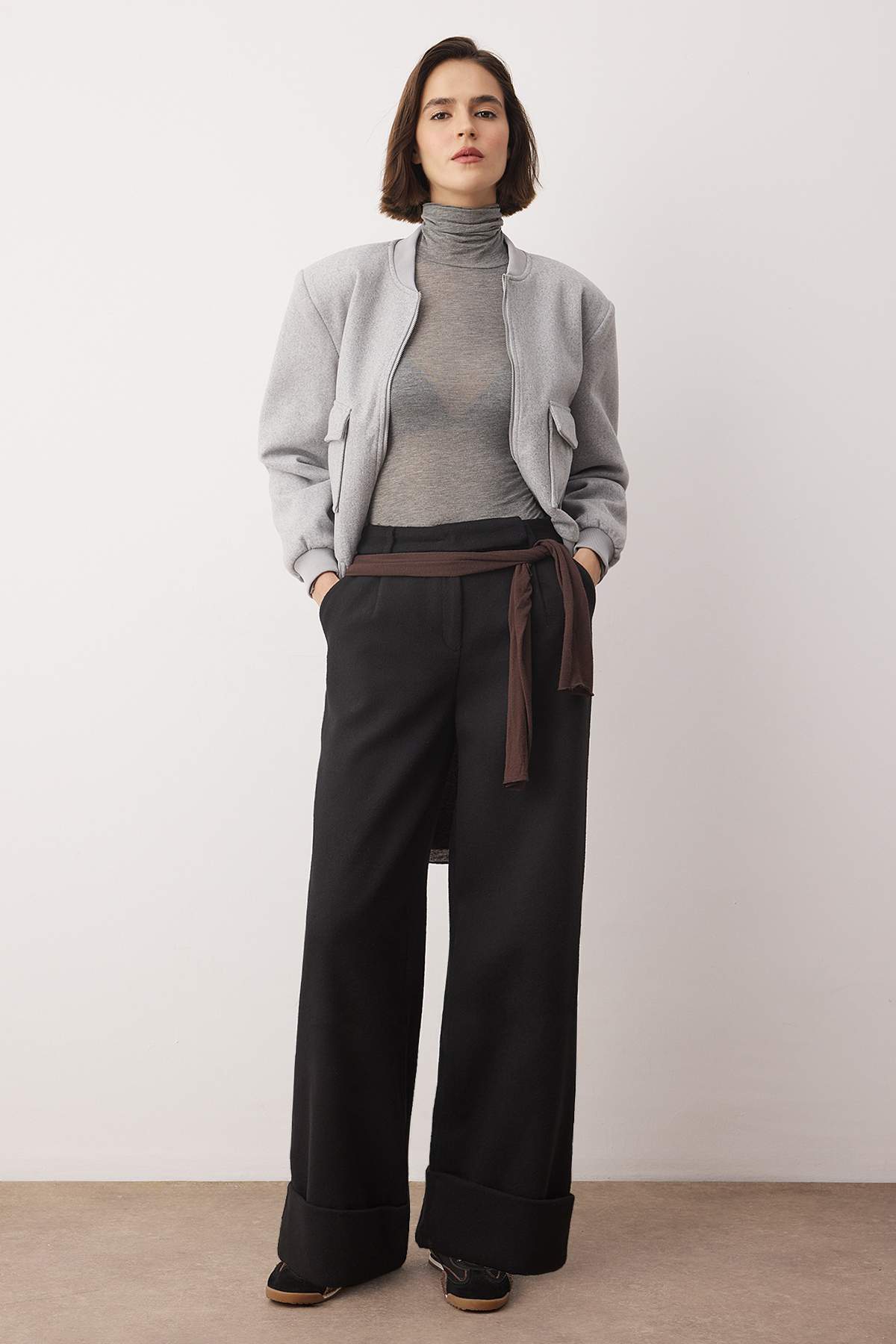 Trendyolmilla  Siyah Wide Leg/Geniş Paça Yüksek Bel Dokuma Pantolon TWOAW23PL00302 - Görsel 2