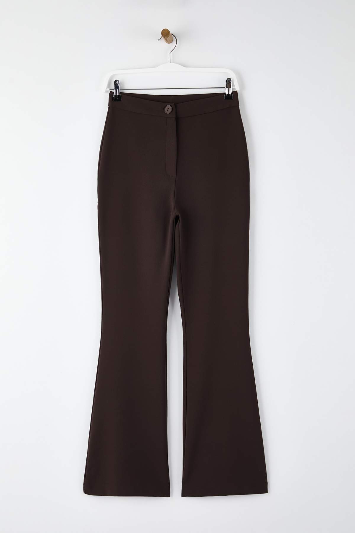 Trendyolmilla  Koyu Kahverengi Flare İspanyol Paça Bootcut Dokuma Pantolon TOFAW19BB0581 - Görsel 5