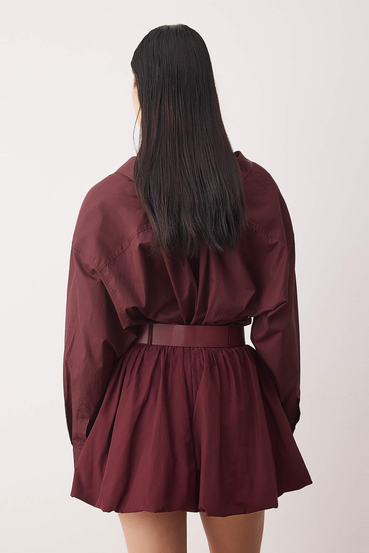 Trendyolmilla  Bordo Düz Ekstra Kısa / Süper Mini Dokuma Terrycotton Party Etek TPRAW26ET00003 - Görsel 4