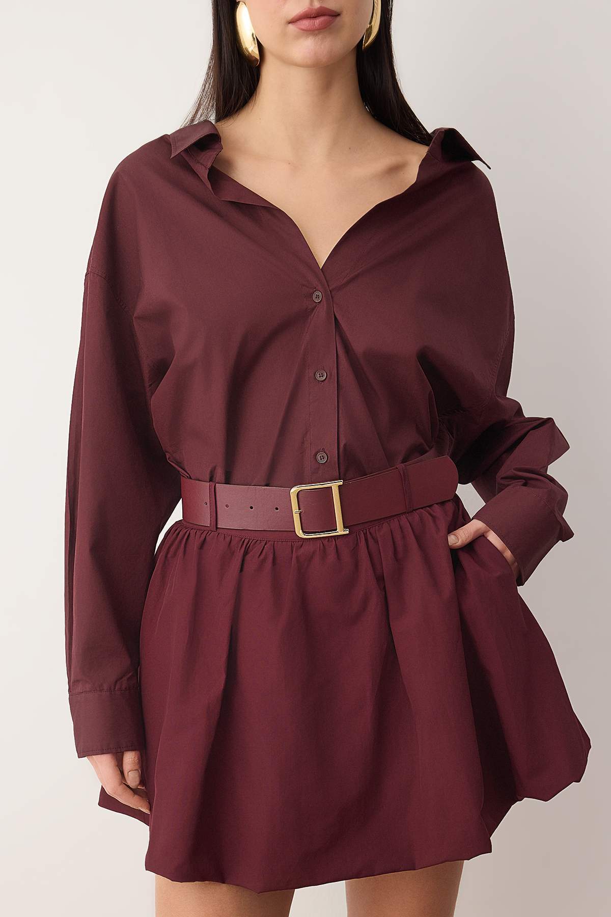 Trendyolmilla  Bordo Düz Ekstra Kısa / Süper Mini Dokuma Terrycotton Party Etek TPRAW26ET00003 - Görsel 3