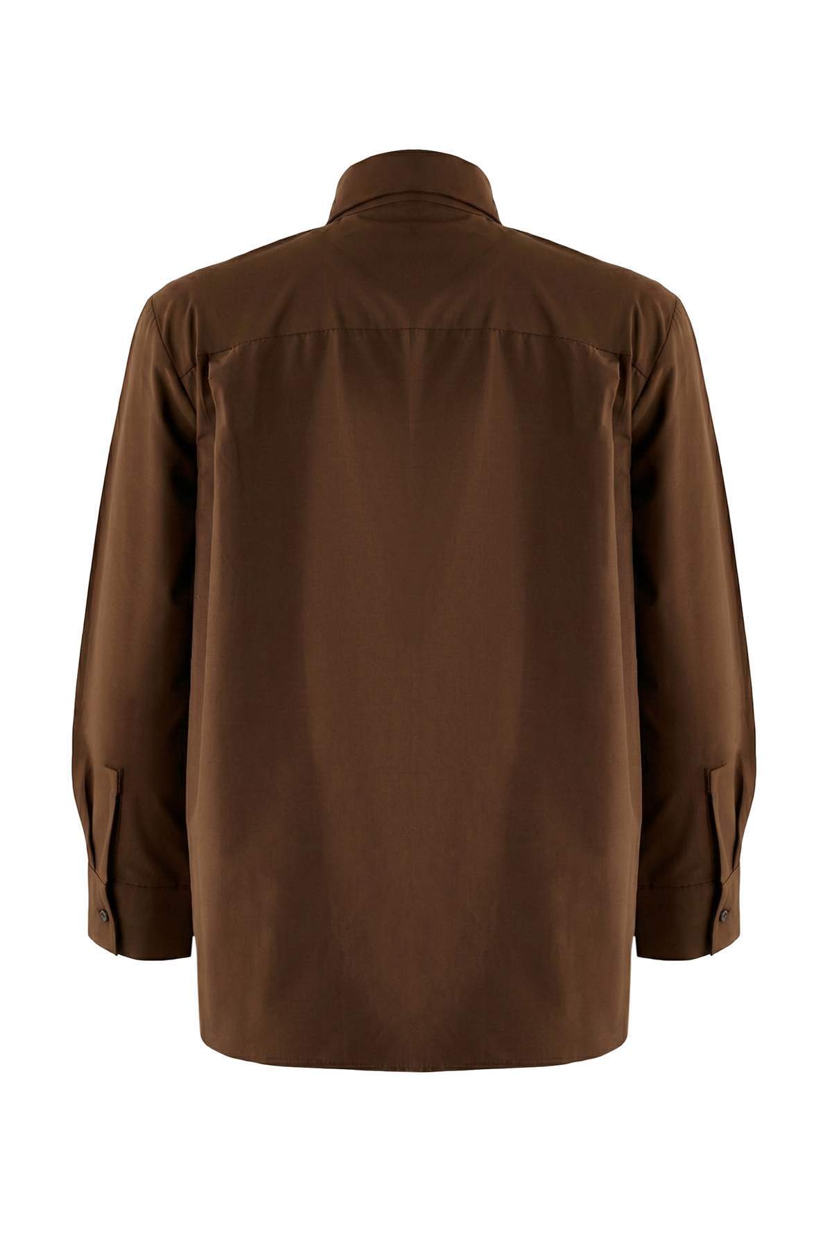 Trendyolmilla  Kahverengi Kravatlı Geniş Kesim Gömlek TWOAW26GO00142 - Görsel 6