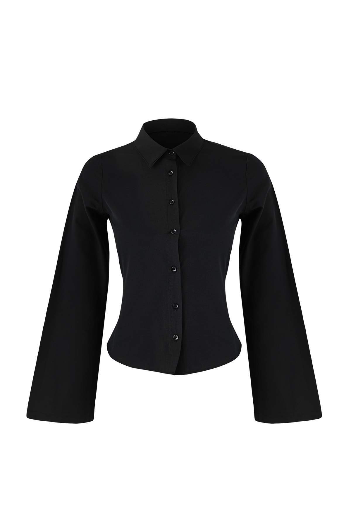 Trendyolmilla  Siyah Korse Detaylı Bele Oturan Gömlek TWOAW26GO00055 - Görsel 6