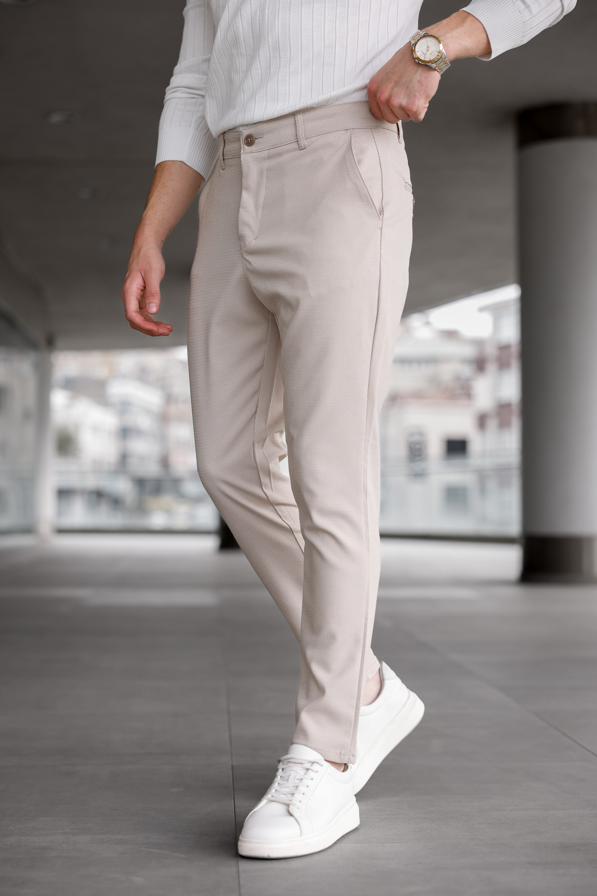 Ser Joven  Erkek Slim Fit Bej Likralı Keten Pantolon - Görsel 6