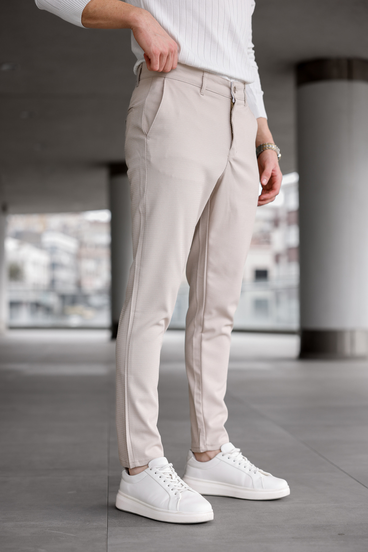 Ser Joven  Erkek Slim Fit Bej Likralı Keten Pantolon - Görsel 5