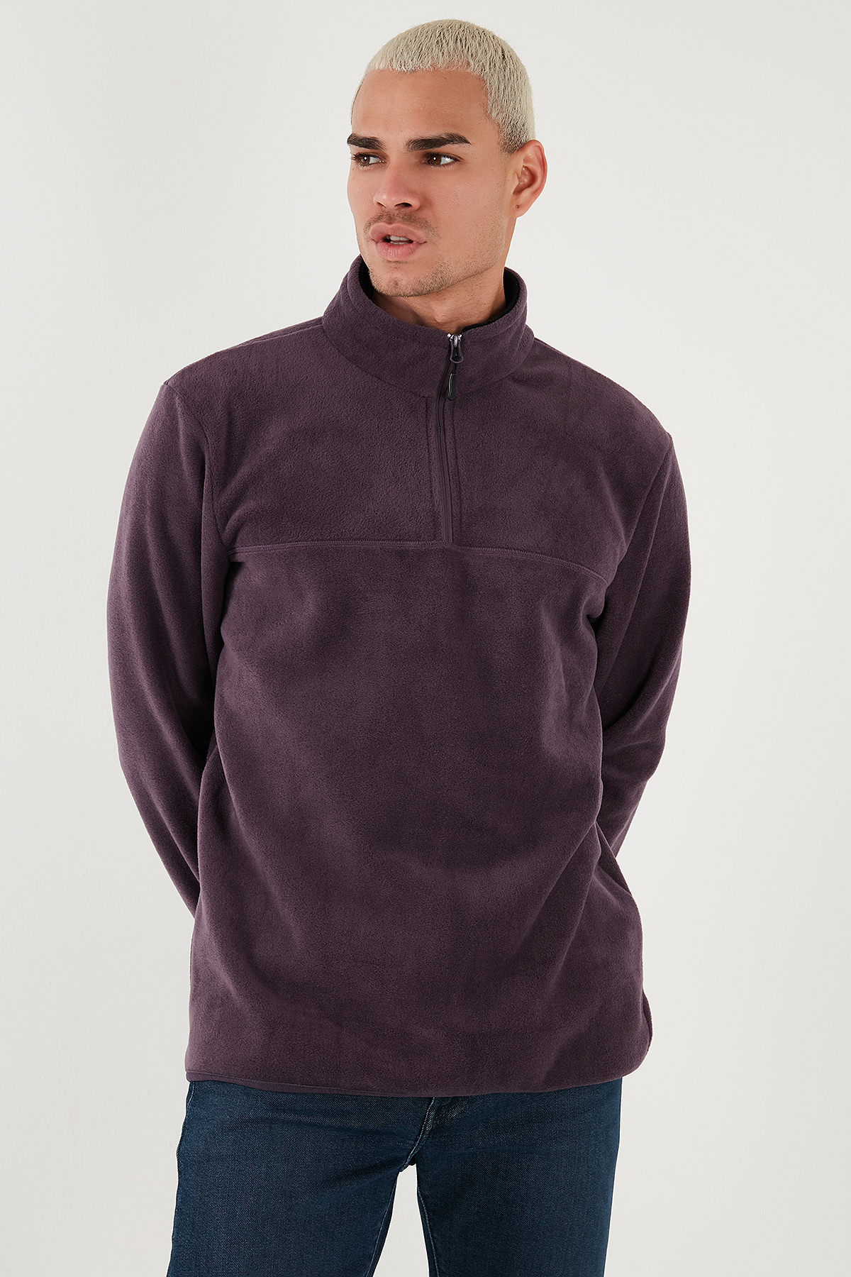 Buratti Regular Fit Anti-Pilling Tüylenme Yapmayan Dik Yaka Soğuk Geçirmez Şardonlu Polar Erkek POLA görsel 5