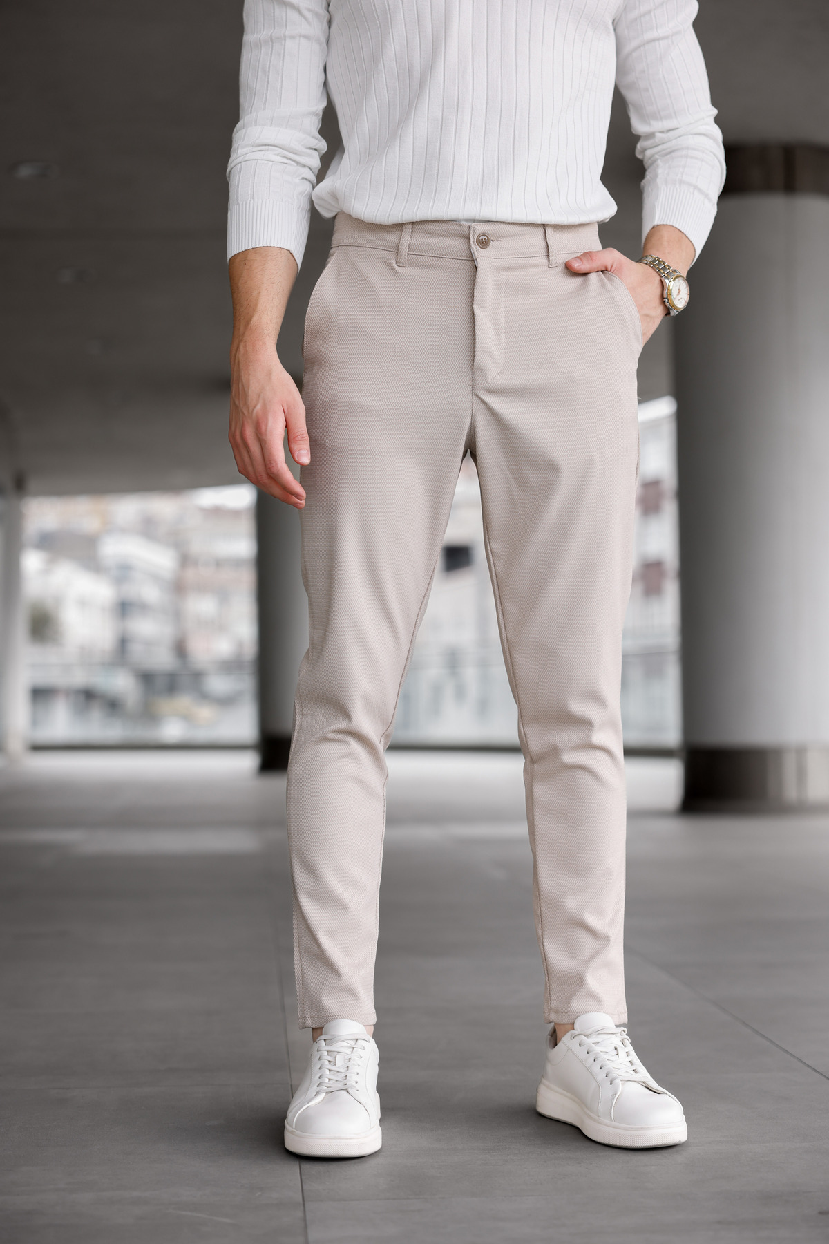 Ser Joven  Erkek Slim Fit Bej Likralı Keten Pantolon - Görsel 2