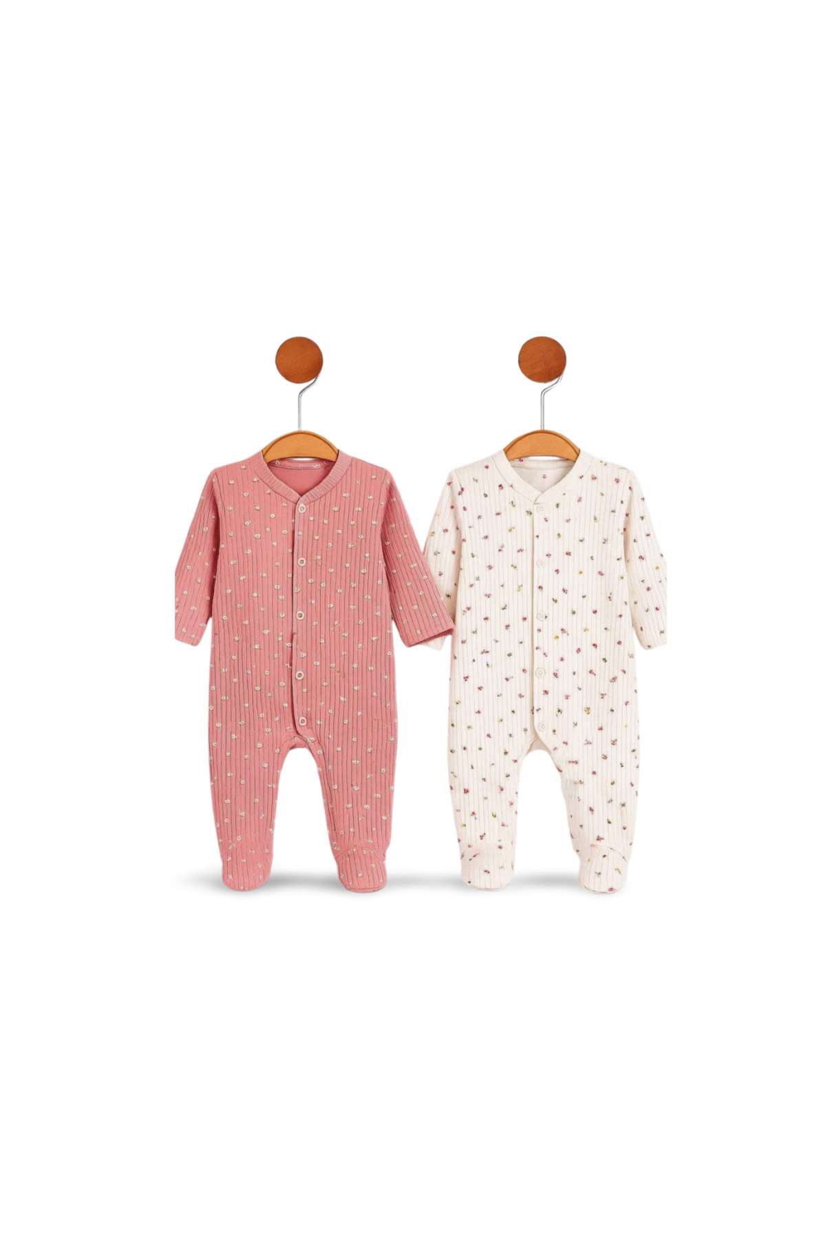 2pcs 100% Cotton Newborn Jumpsuit Set with Bootees and Snap Fastener