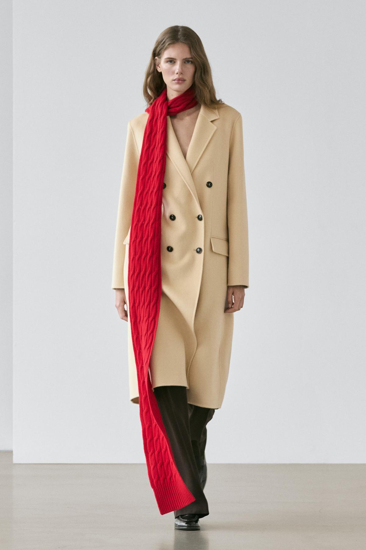 Massimo Dutti  Uzun yün karışımlı kruvaze palto