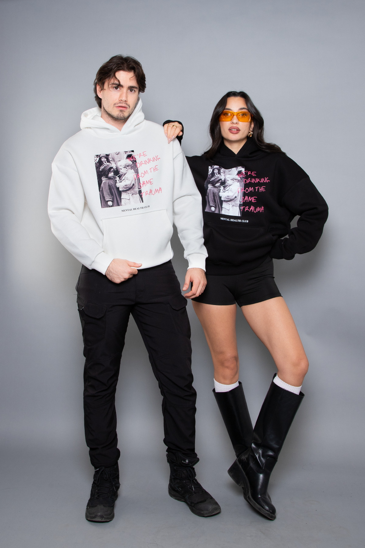 Sekizbiraltı Trauma Printed Oversize Unisex White Hoodie