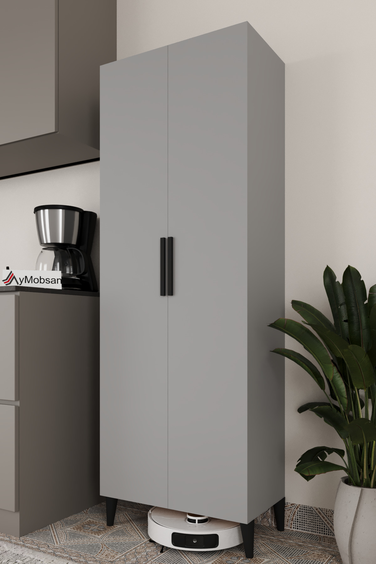 Winter Tall Cabinet with 2 Doors, Multipurpose Cabinet , Killer Cabinet, Bathroom Cabinet, Kitchen Cabinet, Fog Gray