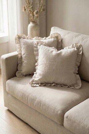 JOJOMIA Lona Keten Fırfırlı Kırlent Kılıfı 2'li 40x40 Natural