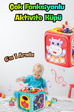 VARDEM OYUNCAK Montessori Işıklı Sesli Duyusal Öğrenme Bebek Aktivite Küpü (K...