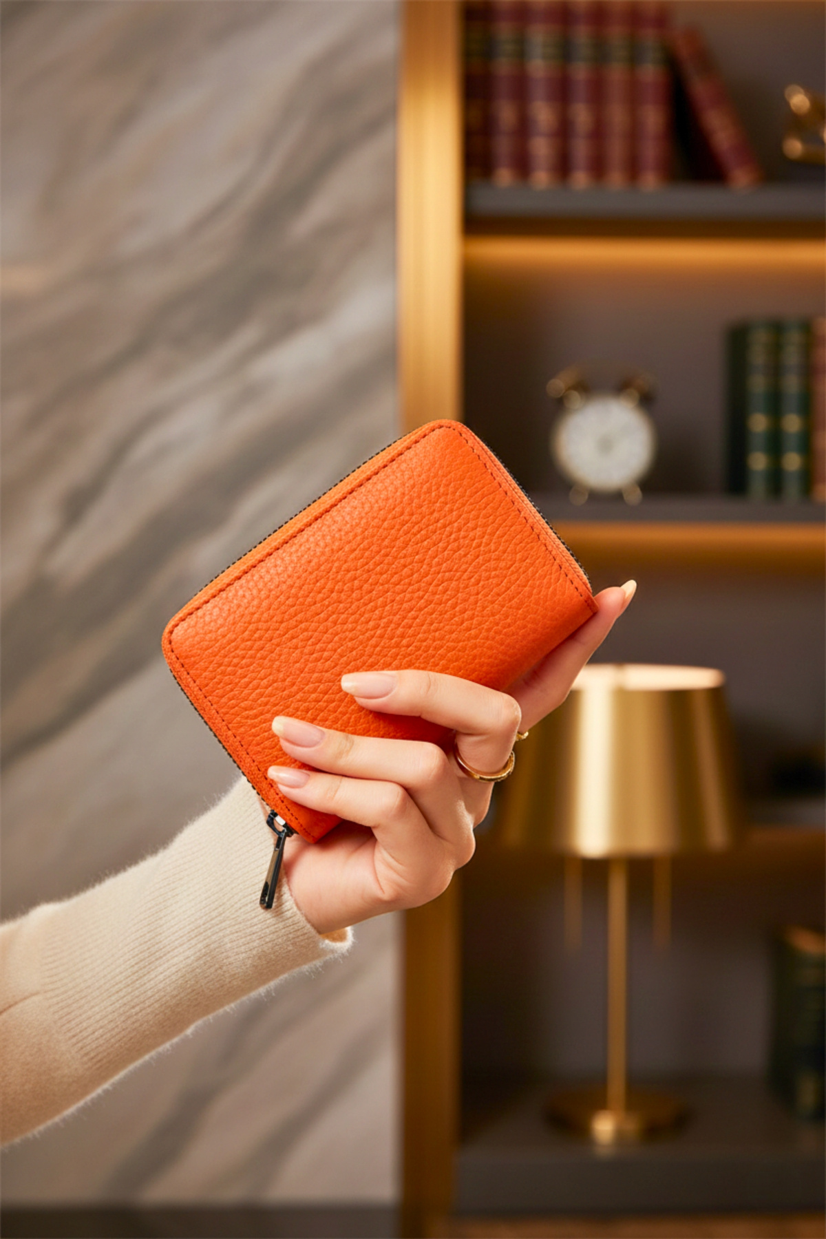VANİLLA COLLECTİON Kadın Vegan Deri Fermuarlı Portföy Turuncu Cüzdan Kartlık