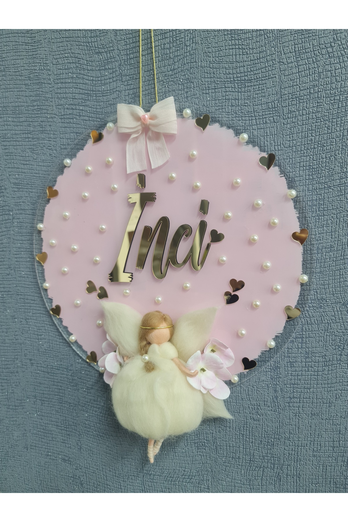 buketiket Dekoratif Keçe Peri Bebek Toz Pembe Boyalı Pleksi Hastane Doğum Bebek Çocuk Kapı Süsü fotoğrafı 6 (önizleme)