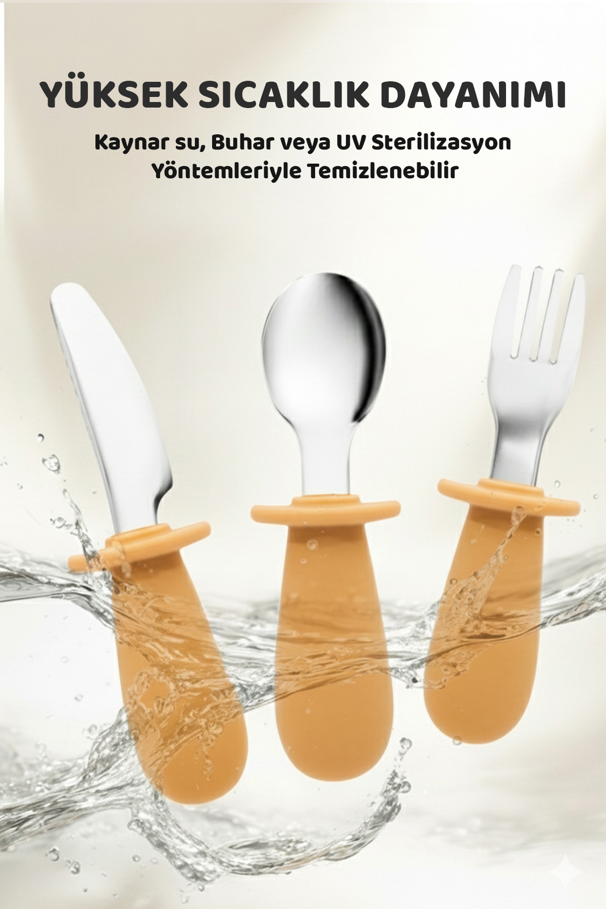Guqqo Silikon Saplı Bebek Çelik Çatal Kaşık Bıçak Seti, 316L Çelik, BLW, Saklama Kutulu, Turuncu fotoğrafı 5 (önizleme)