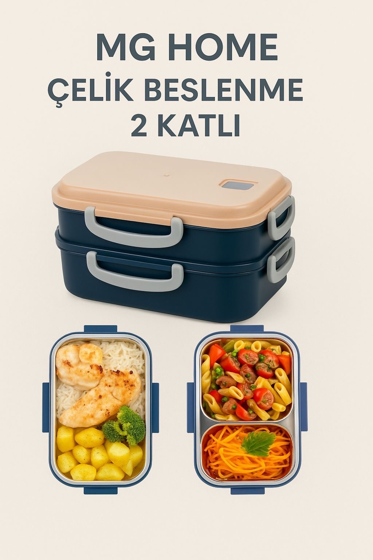 MG HOME LACİVERT 1 Adet 2 KATLI DİKKAT Sızdırmaz Beslenme Çelik Beslenme Kabı Kamp Askeri Personel Sefer