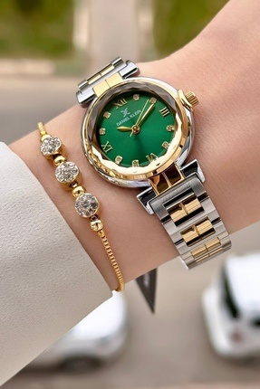 Daniel Klein Kadranı Yeşil Kordonu Gold Gümüş Renk 30 Mm Kadın Kol Saati