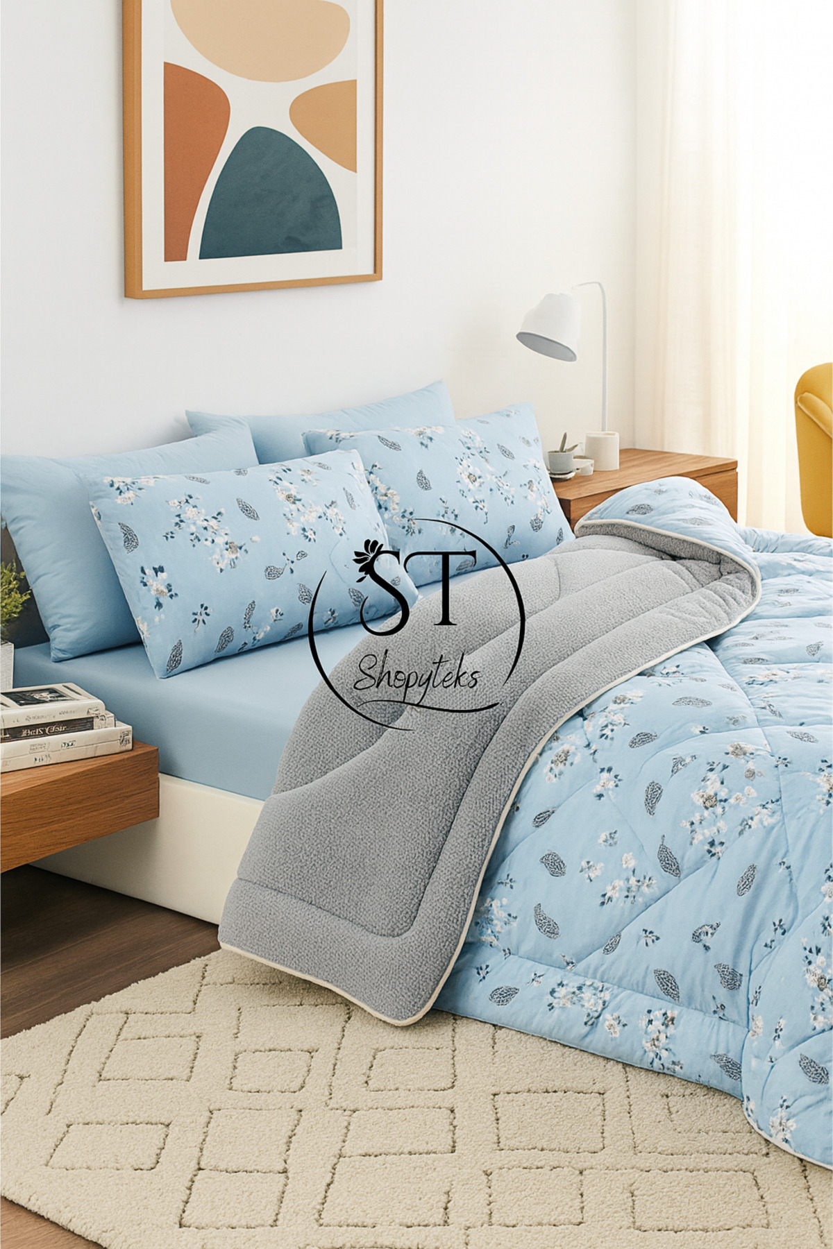 Shopyteks Çift Kişilik Çiçekli Welsoft Yorgan Çift Taraflı 195x215