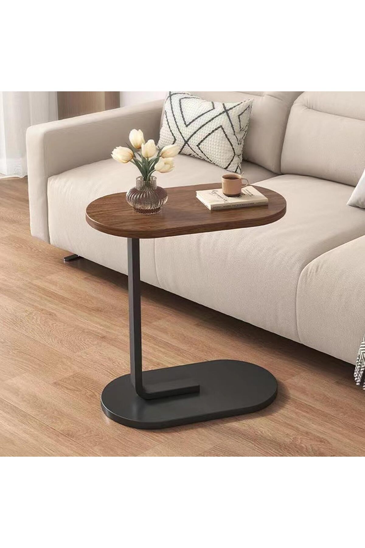 MARIA HOMES طاولة جانبية على شكل حرف C بإطار معدني لسرير القهوة لحامل الكمبيوتر المحمول طاولة للمنزل