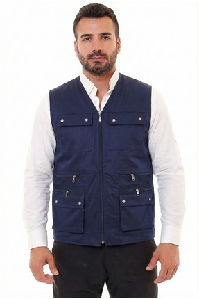 DostumGiyim Erkek Laci Yazlık Kumaş Avcı Yelek Çok Cepli