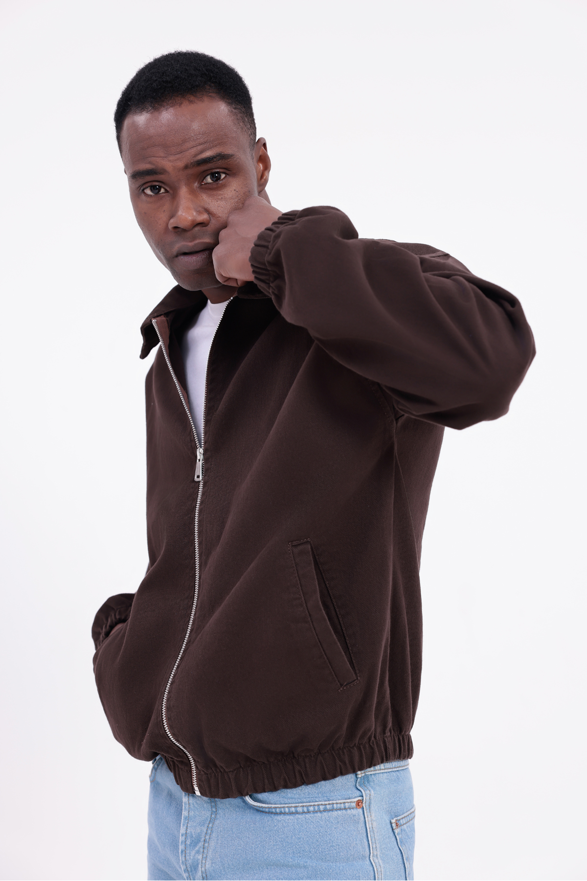 freemen  Erkek Basic Gabardin Kumaş Fermuarlı Oversize Mevsimlik Polo Yaka Kiremit Ceket - Görsel 6