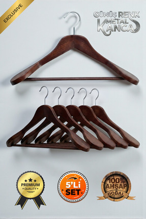 Faravis Atelier Ahşap Askı Kalın Omuzlu Takım Elbise Ceket Askısı 5 Adet Kaym...