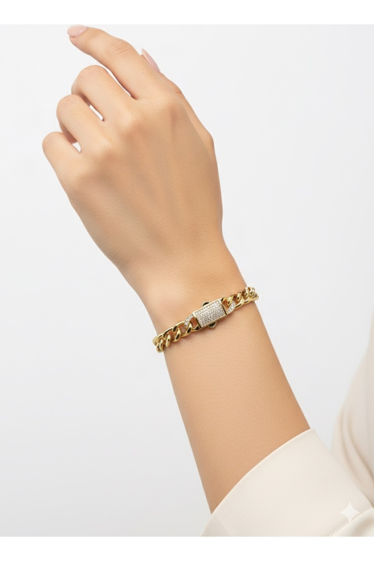 XUPING JEWELRY Zirkon Taş Detaylı Gurmet Gold Çelik Bileklik (14K GOLD/17 2CM) görsel 6