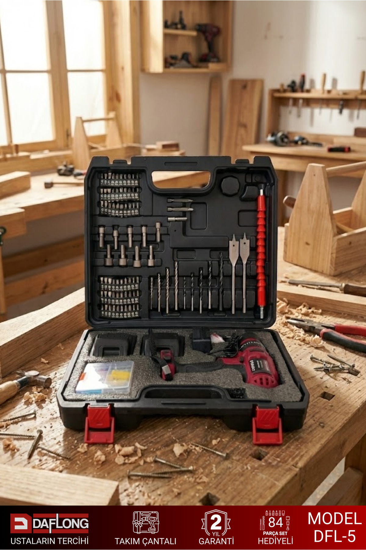 Daflong PRO BAKIR SARGILI 21V 84 PARÇA ÇEİLK MANDREN ÇİFT AKÜLÜ