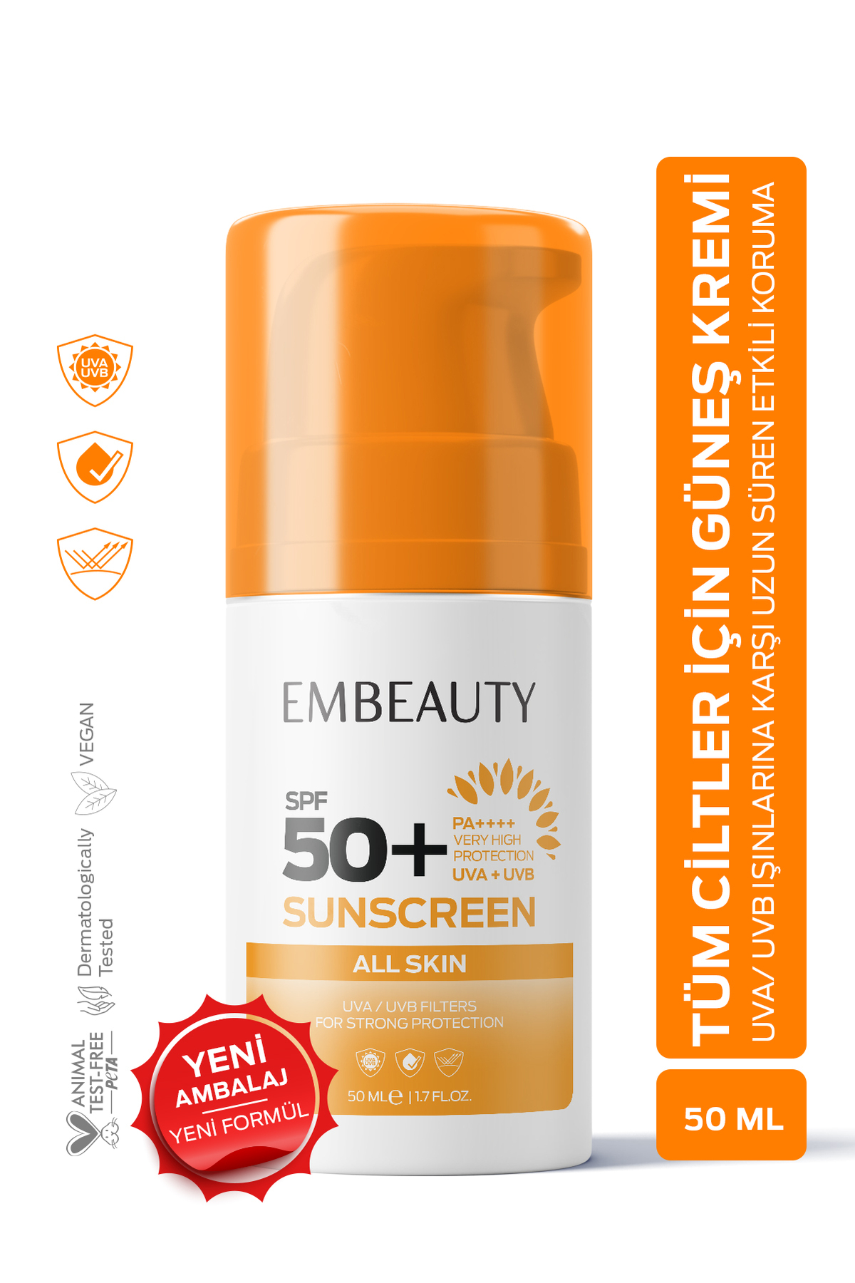 Embeauty Tüm Cilt Tipleri Için Yüksek Korumalı Güneş Kremi Spf50+ 50 ml