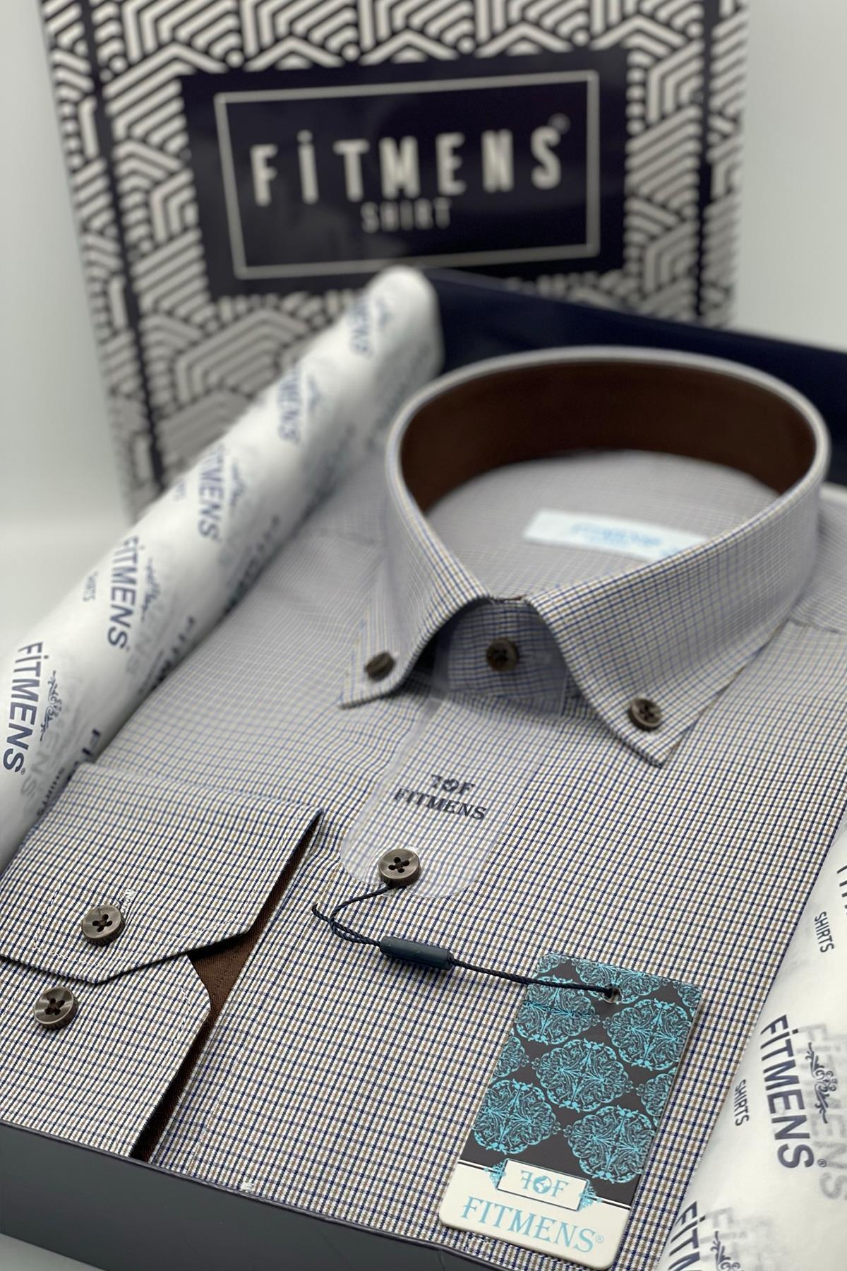 Classic Long Sleeve Plush Plaid Neck Buttoned Gift Boxed Men's Shirt FS-002273-Brown