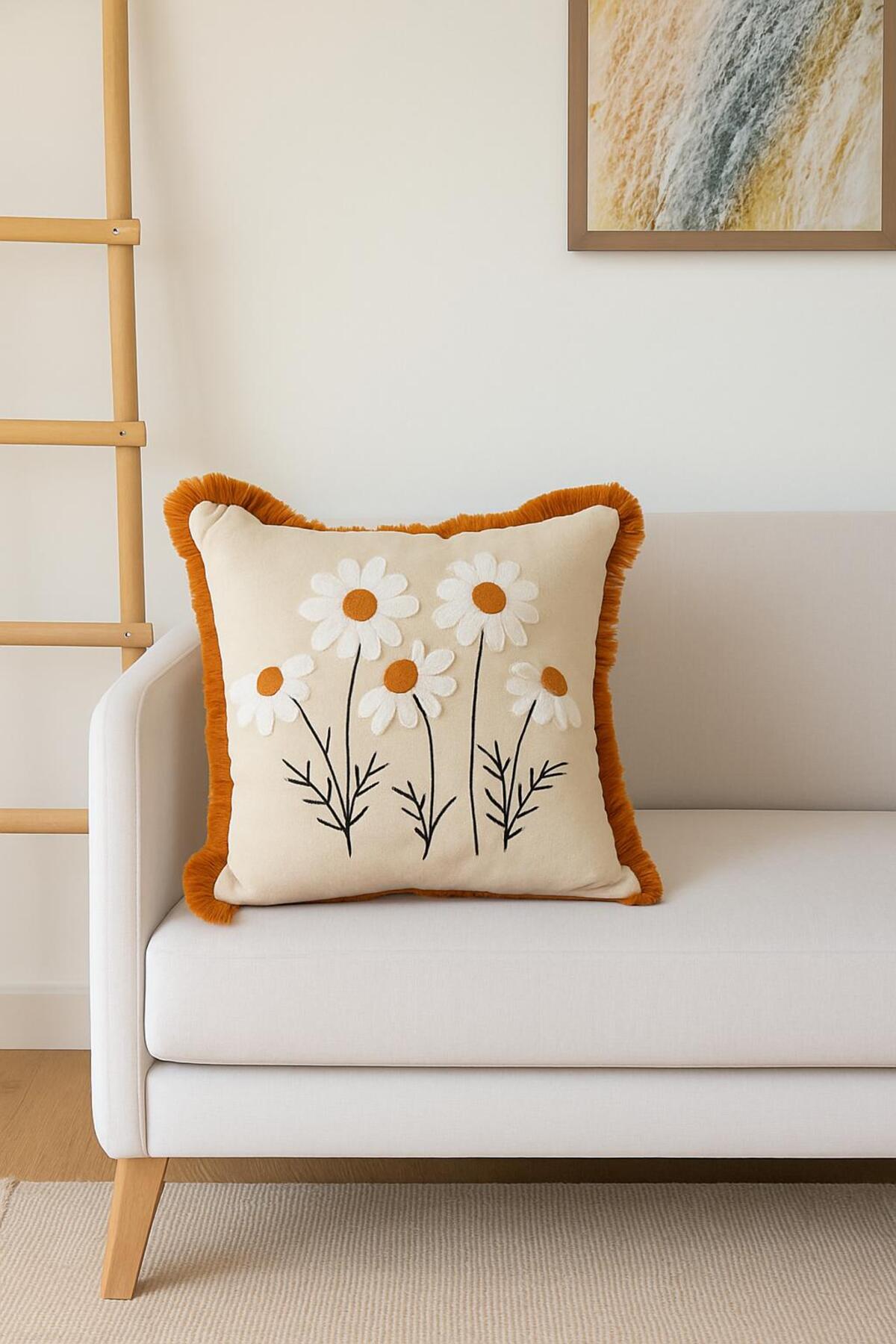 1 Piece Fringed Daisy Pattern Punch Punch Embroidered Pillowcase 43x43cm