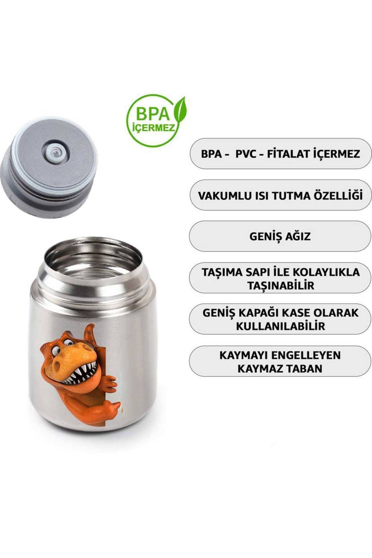 HOPEFUL DESİGN Desenli Dinazor Termos 450ML Bebek Mama Saklama Termosu Vakumlu Termos fotoğrafı 2 (önizleme)