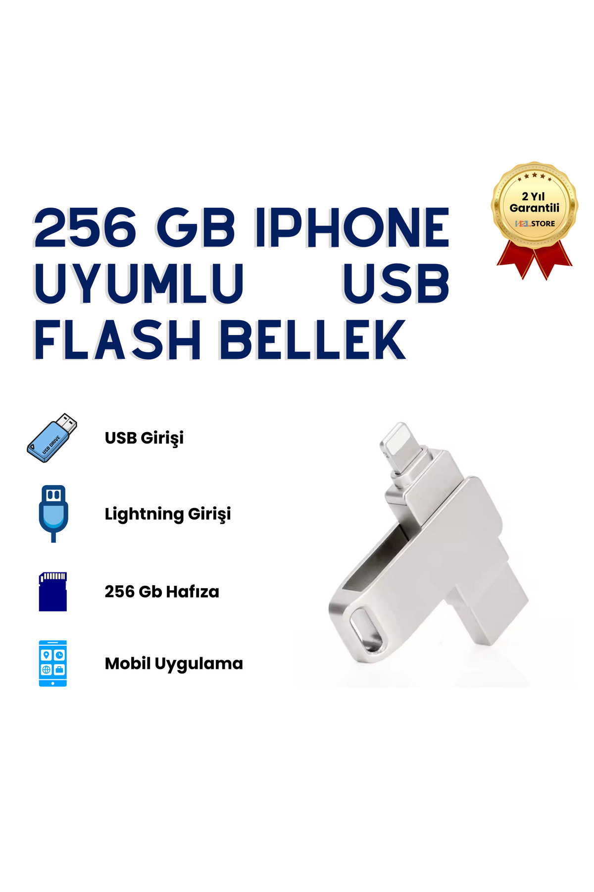 Genel Markalar 256GB iPhone Uyumlu USB Flash Bellek Çift Girişli Lightning OTG Destekli Taşınabilir Depolama